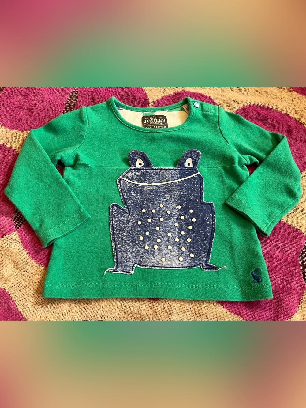 Joules Toddler Frog Appliqué Long Sleeve Shirt
